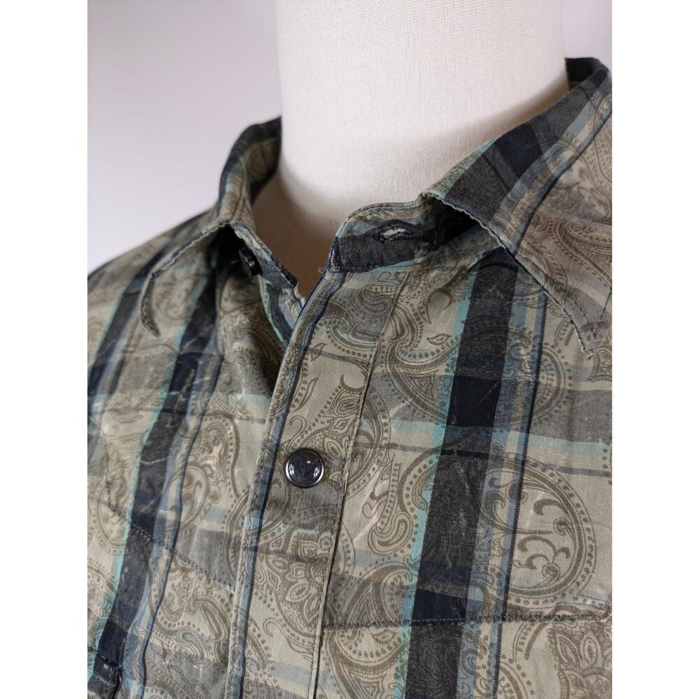 Wrangler Retro Mens XL Shirt Black Pearl Snap Paisley Plaid Button Up Pocket Top - Picture 5 of 12